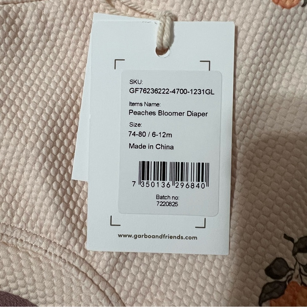 NWT GARBO & FRIENDS Peaches Bloomer Diaper UV Protection size 6-12mo - Picture 8 of 9